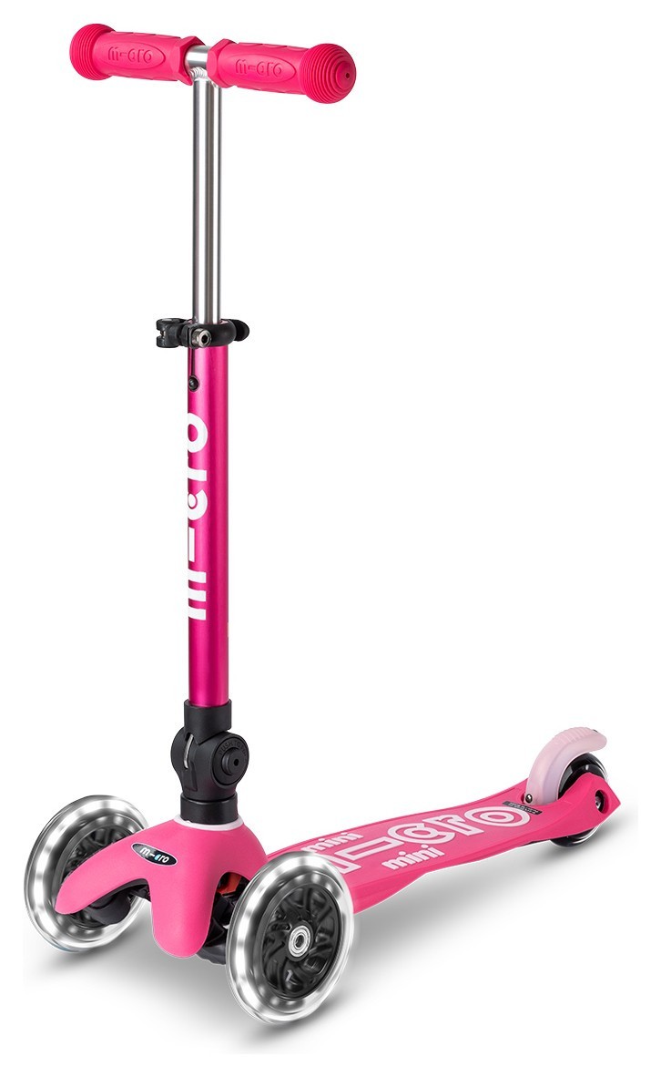 Самокат MICRO серії "Mini Deluxe Foldable LED" – РОЖЕВИЙ (складаний, до 50 кг (kg), триколісний, світло) MMD197