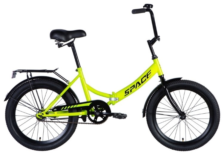 Велосипед ST 20" SPACE -050 тормозная рама- с багажником задн St с крылом St 2024 (салатовый ) OPS-SP-20-000