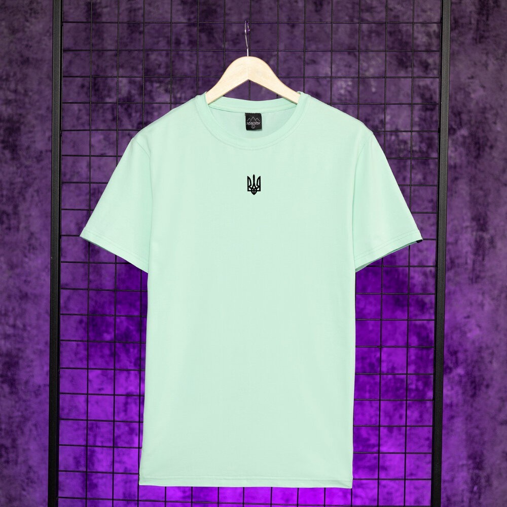 Футболка чоловіча однотонна світла ментолова Pobedov Peremoga - Герб чорна вишивка POB_00000007367