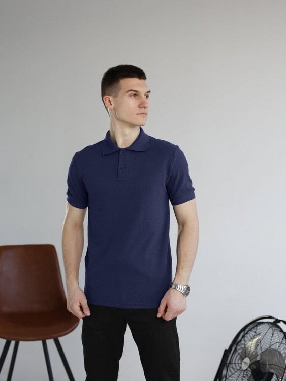 Темно-синє чоловіче класичне поло на ґудзиках Pobedov. Футболка поло Pobedov Royal синя POB_00000009044
