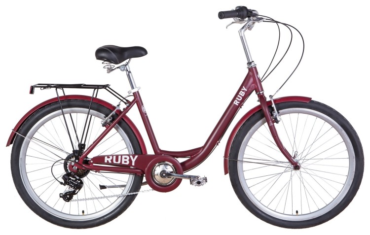 Велосипед AL 26" Dorozhnik RUBY Vbr рама-17" темно-красный (м) с багажником зад St, с крылом St 2022 OPS-D-26-204