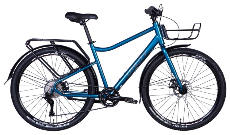 Велосипед ST 27.5" Dorozhnik UTILITY под кассету рама-" с багажником задн St с корзиной St с крылом Pl 2024 (синий) OPS-D-27.5-001