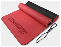 Килимок для йоги та фітнесу EasyFit TPE+TC 6мм двошаровий червоний-чорний