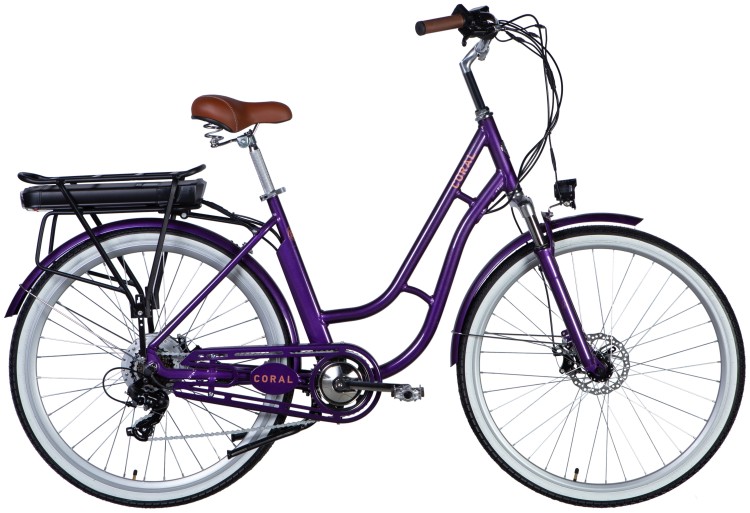 Велосипед с электроприводом 28" AL Dorozhnik eCORAL DD FR рама-19" 36B 12.5А*ч 500Вт фиолетово-синий YS 750 2025 ELB-D-28-077