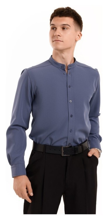 Антрацит темно-сіра сорочка для чоловіків з довгим рукавом з ґудзиками Pobedov Legend POB_00000009421