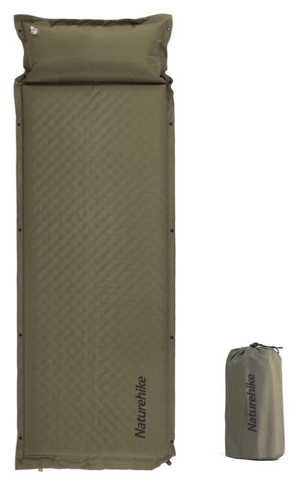 Коврик самонадувающийся одноместный с подушкой Naturehike CNK2300DZ014, 30мм, темно-зеленый FNR_6976023923364