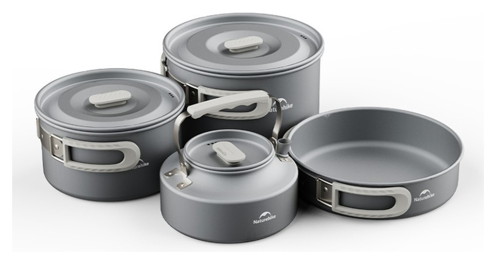 Набір посуду (2 каструлі, чайник, сковорідка) Naturehike CNK2450CF010, алюміній FNR_6976507663281