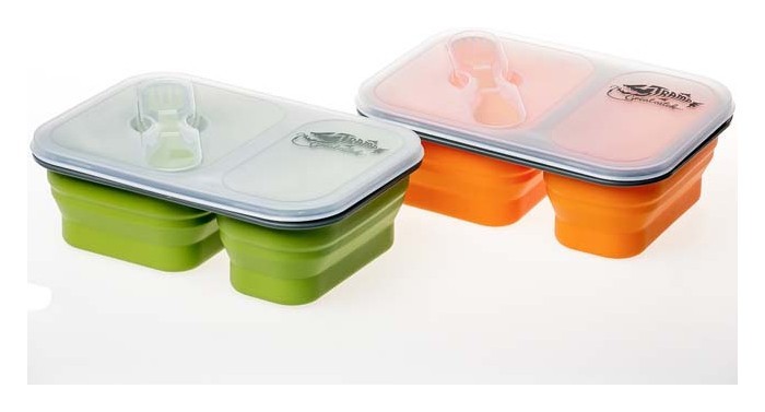 Контейнер TRAMP складний силіконовий 2 відділи з кришкою защіпкою 900мл (з ложкою-вилкою) , Оливковий 