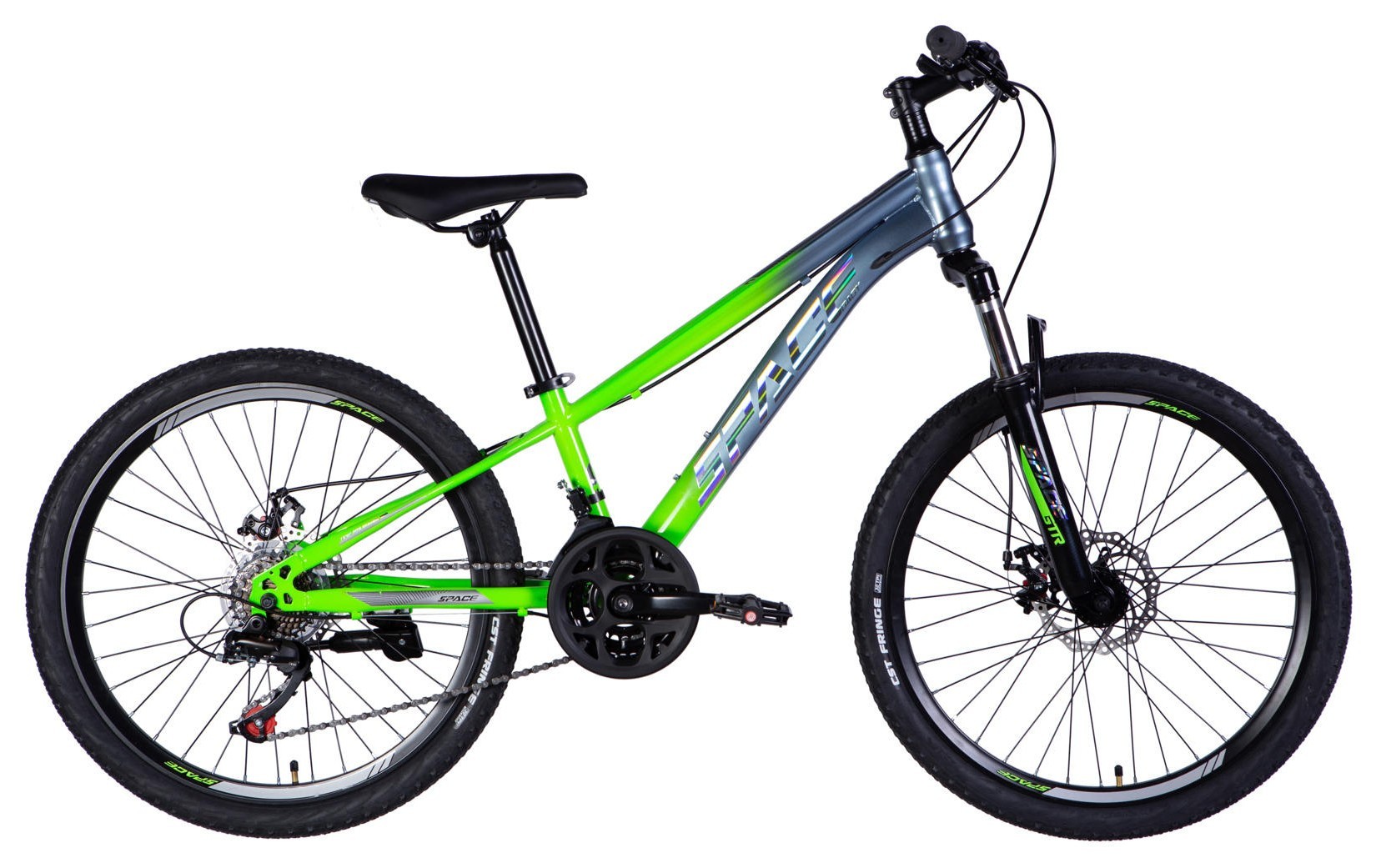 Велосипед ST 24" SPACE MARS DD FR рама-11" зелено-серебристый 2026 OPS-SP-24-057