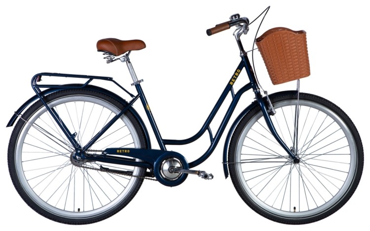 Велосипед ST 28" Dorozhnik RETRO Velosteel рама-" с багажником задн St с корзиной Pl с крылом St 2024 (синий) OPS-D-28-395