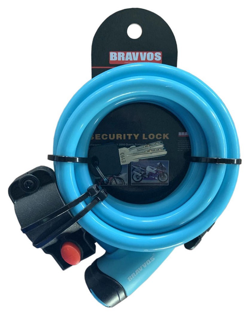 Замок тросовий на ключі BRAVVOS LOC-065-110 1500мм *12мм блакитний AM (брендоване пакування) LCK-033