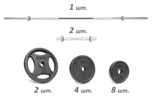 Набор металлических гантелей по 6 кг + штанга 25 кг для фитнеса.