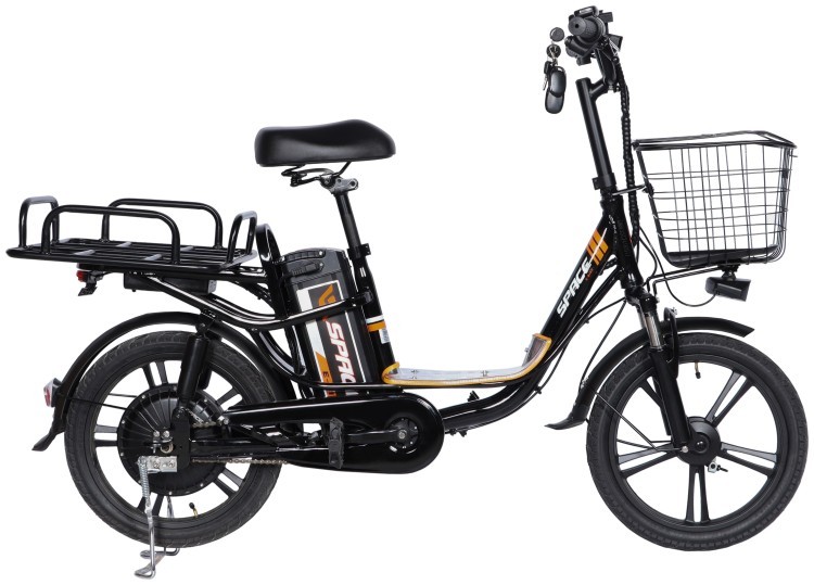 Велосипед с электроприводом 18" AL SPACE eELDORADO DD FR рама-15" 48B 20А*ч 1000Вт черно-оранжевый 2026 ELB-SP-18-020