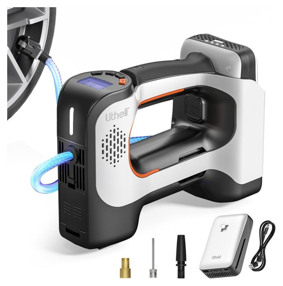 Акумуляторний компресор Litheli з ліхтарем, живлення від павербанку (УМБ Litheli Power Bank 20000 mAh, 45 W, 2А в комплекті) FNR_U20IF00-0U110