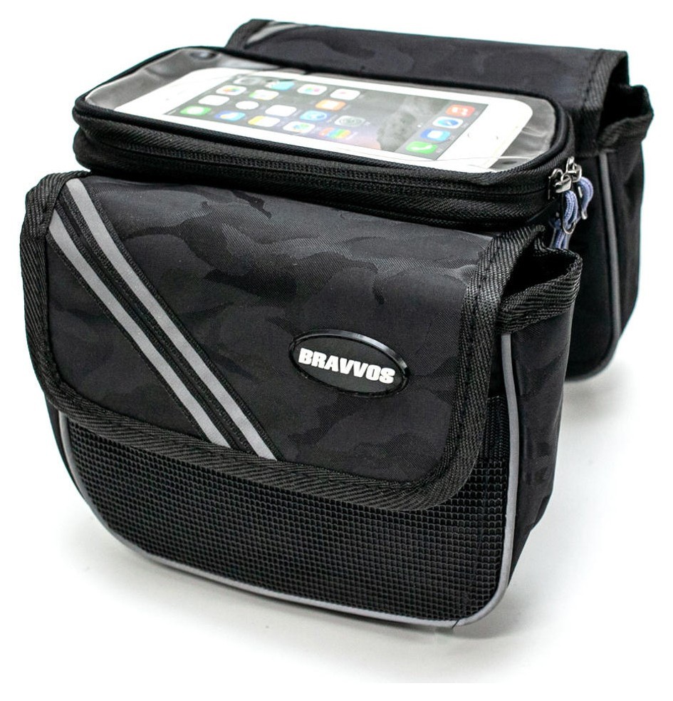 Велосумка на раму BRAVVOS QL-200 чорний камуфляж з відділенням для смартфона AM (брендоване пакування) BIB-015