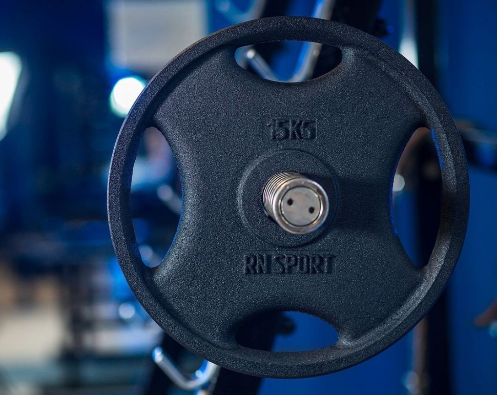 Блин RN-Sport 15 кг Ø51 мм для штанги с Quatro хватом. Черный RNS_RN_quatro 15-51