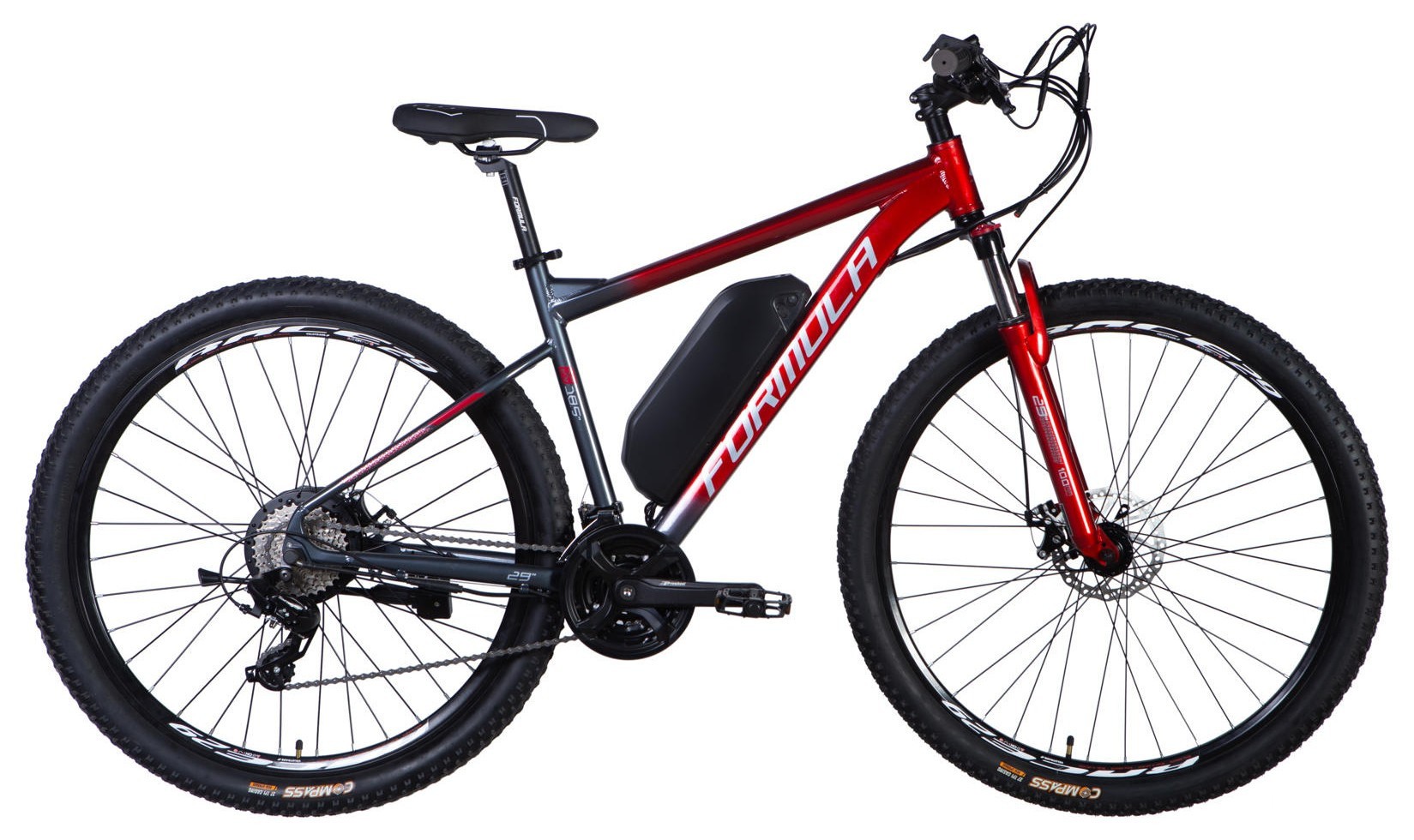 Велосипед з електроприводом 29" AL Formula eF-1 DD CS рама-18,5" 48B 12.5А*г 500Вт червоно-сріблястий 2026 ELB-FR-29-249