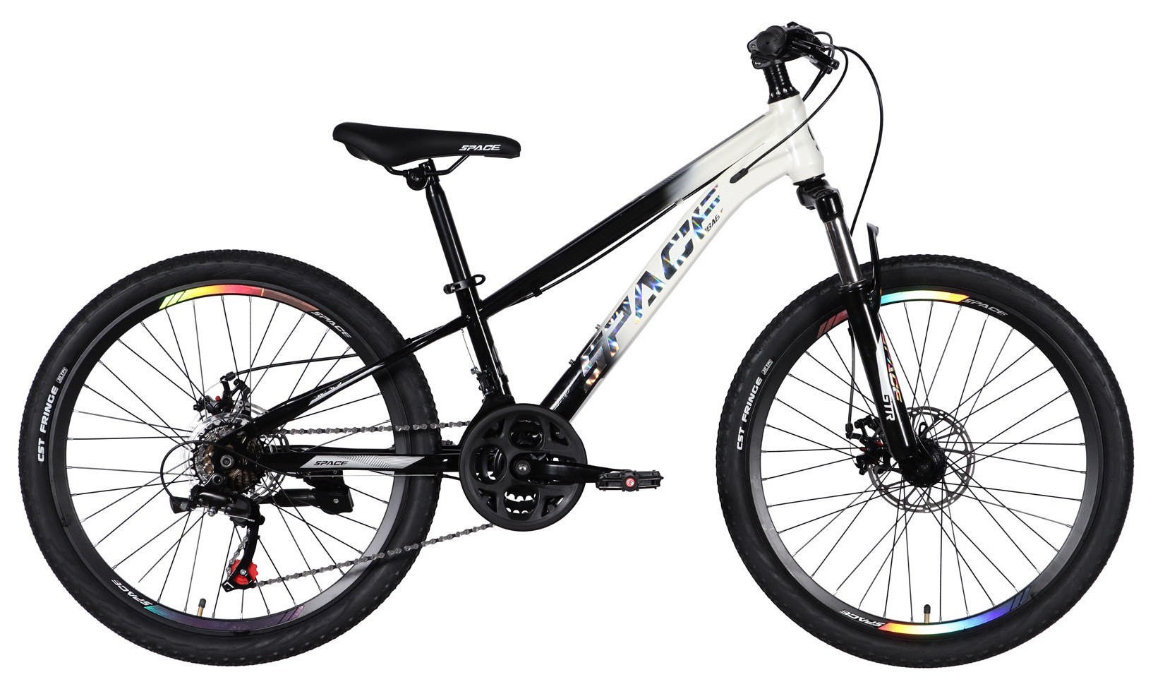 Велосипед ST 24" SPACE MARS DD FR рама-11" черный с белым 2026 OPS-SP-24-059