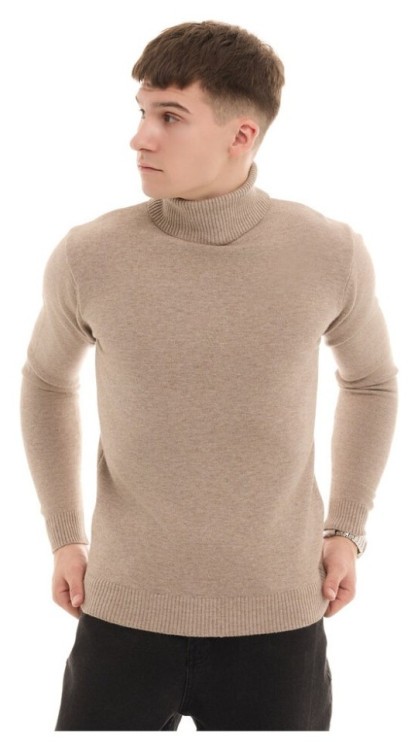 Чоловічий бежевий гольф Pobedov Neck. Гольф чоловічий осінь зима. Гольф бежевий з коміром POB_00000009478