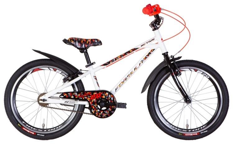 Велосипед ST 20" Formula ACTIVE Vbr рама-10" белый 2024 крылья, подножка, звонок OPS-FRK-20-203