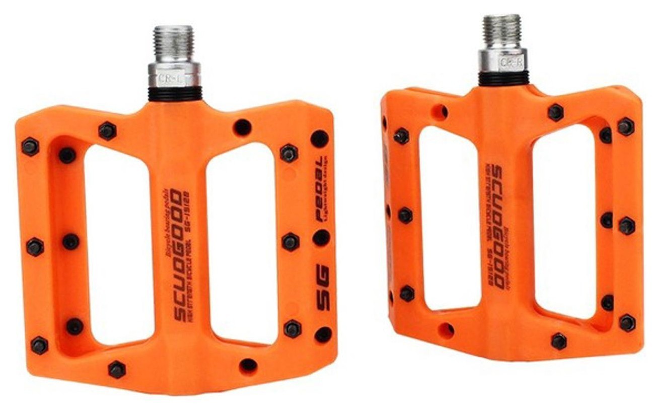 Педали Нейлон 106*97мм ScudGood MTB оранжевый пром. подшипник с металл. шипами AM (брендированная упаковка) PED-150