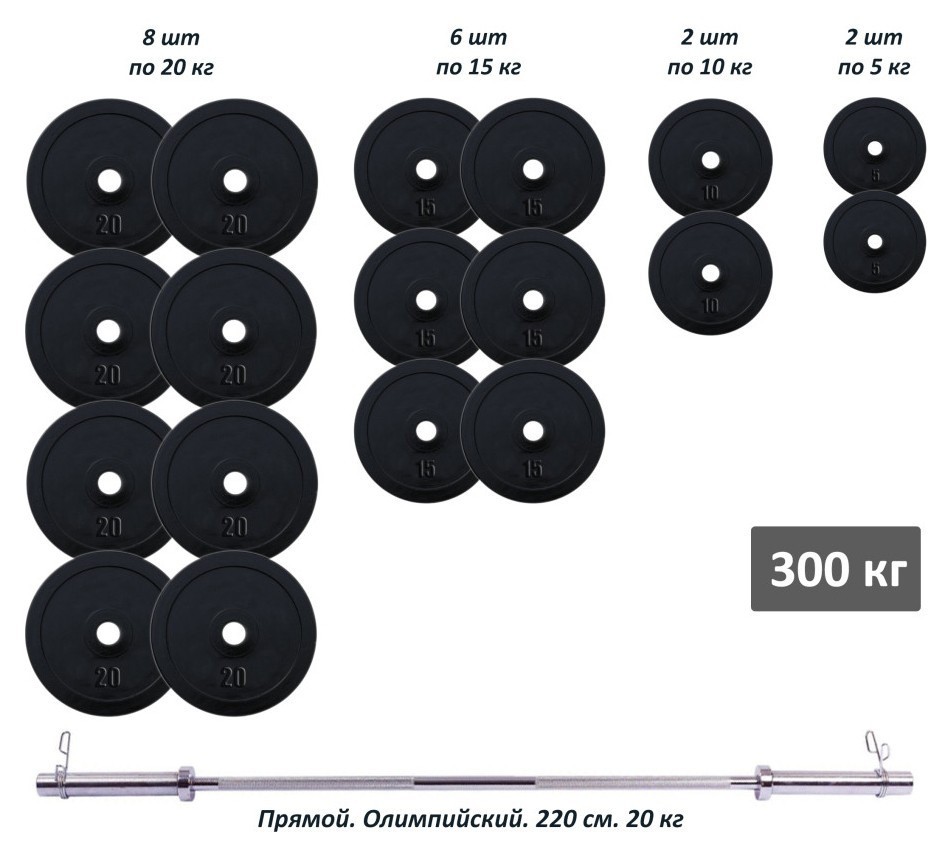 Штанга олимпийская 300 кг с резиновыми металлическими дисками RN-Sport RNS_RN_OB300