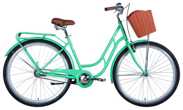 Велосипед уцененный ST 28" Dorozhnik RETRO BH рама-19" светло-зеленый (матовый) 2024 крылья, крыло пер., крыло зад., подножка, колокольчик, корзина STK-D-28-442