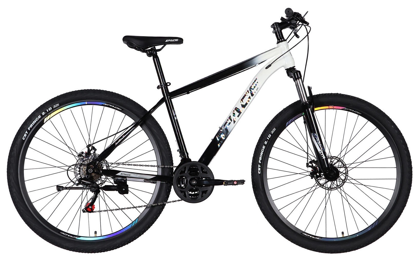 Велосипед ST 27.5" SPACE MARS DD FR рама-17" черный с белым 2026 OPS-SP-27.5-070