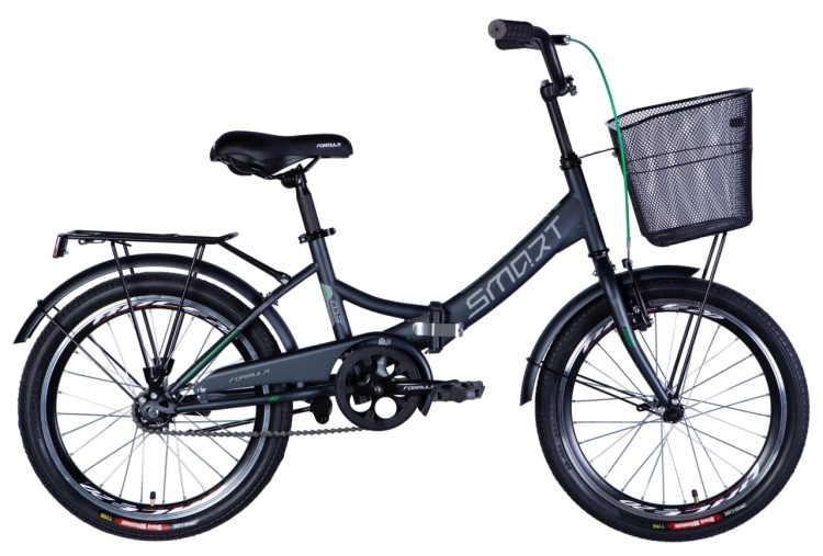 Велосипед ST 20" Formula SMART Vbr рама- с багажником задн St с корзиной Pl с крылом St 2024 (черный (м)) OPS-FR-20-098