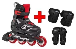 Комплект роликовые коньки Rollerblade Microblade black-red + защита