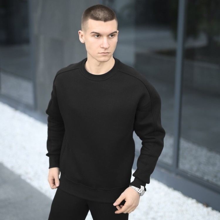 Оверсайз світшот чорний чоловічий осінь зима Pobedov Hubble. Оверсайз кофта чорна POB_00000006903