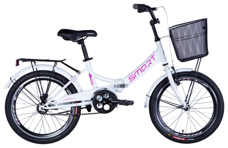 Велосипед ST 20" Formula SMART Vbr рама- с багажником задн St с корзиной Pl с крылом St 2024 (белый) OPS-FR-20-099