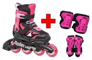 Комплект роликовые коньки Rollerblade Microblade black-pink + защита + защита