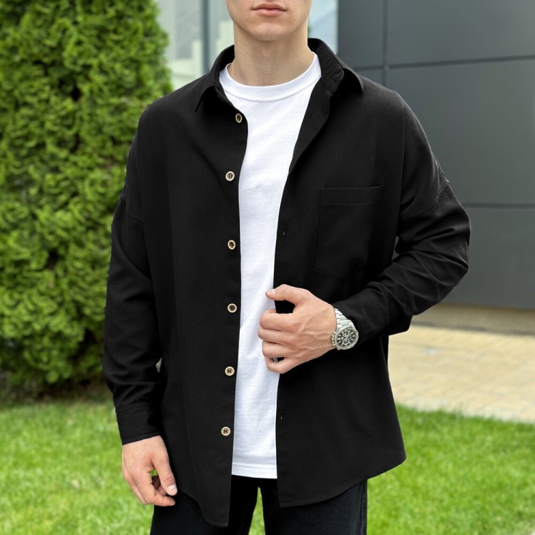 Чоловіча чорна сорочка з довгим рукавом Pobedov Founder POB_00000006452