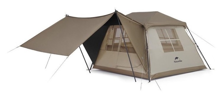 Палатка с навесом Naturehike Village CNK2300ZP021, коричневая большая FNR_6976023920189