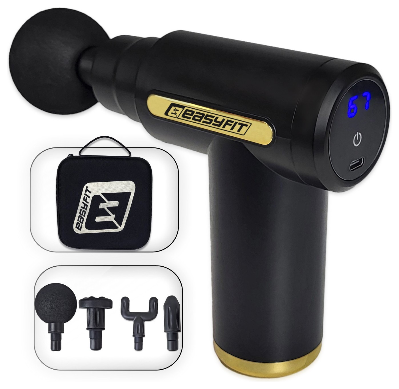 Перкусійний масажер для тіла EasyFit Pulse Mini 4 насадки, 6 режимів EFIT_EF-2070