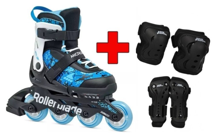 Комплект роликовые коньки Rollerblade Microblade SL black-sky blue + защита + защита RLK_493466