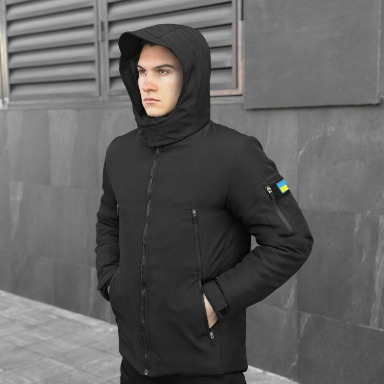 Чорна чоловіча зимова Куртка з капюшоном Pobedov Winter Jacket Motive ЗИМА В2 POB_00000006954