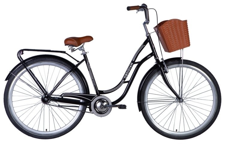 Велосипед ST 28" Dorozhnik OBSIDIAN тормозная рама- с багажником задн St с корзиной Pl с крылом St 2024 (черный) OPS-D-28-371