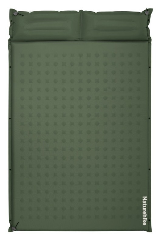 Матрац туристичний із подушкою, самонадувний двомісний  Naturehike CNK2550WS025, вологостійкий, 200 х 130 х 6 см, зелений FNR_6977465868749