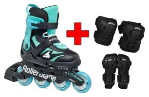 Комплект роликовые коньки Rollerblade Microblade black-light blue + защита + защита