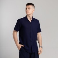 Чоловіча сорочка з коротким рукавом темно-синя Pobedov Marsel