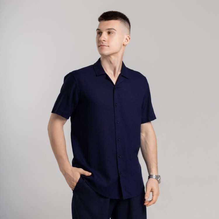 Чоловіча сорочка з коротким рукавом темно-синя Pobedov Marsel POB_00000005268