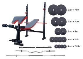 ТОП! Скамейка для жима ReadMeBlack + Штанга 83 кг, гриф W, гантели RN-Sport
