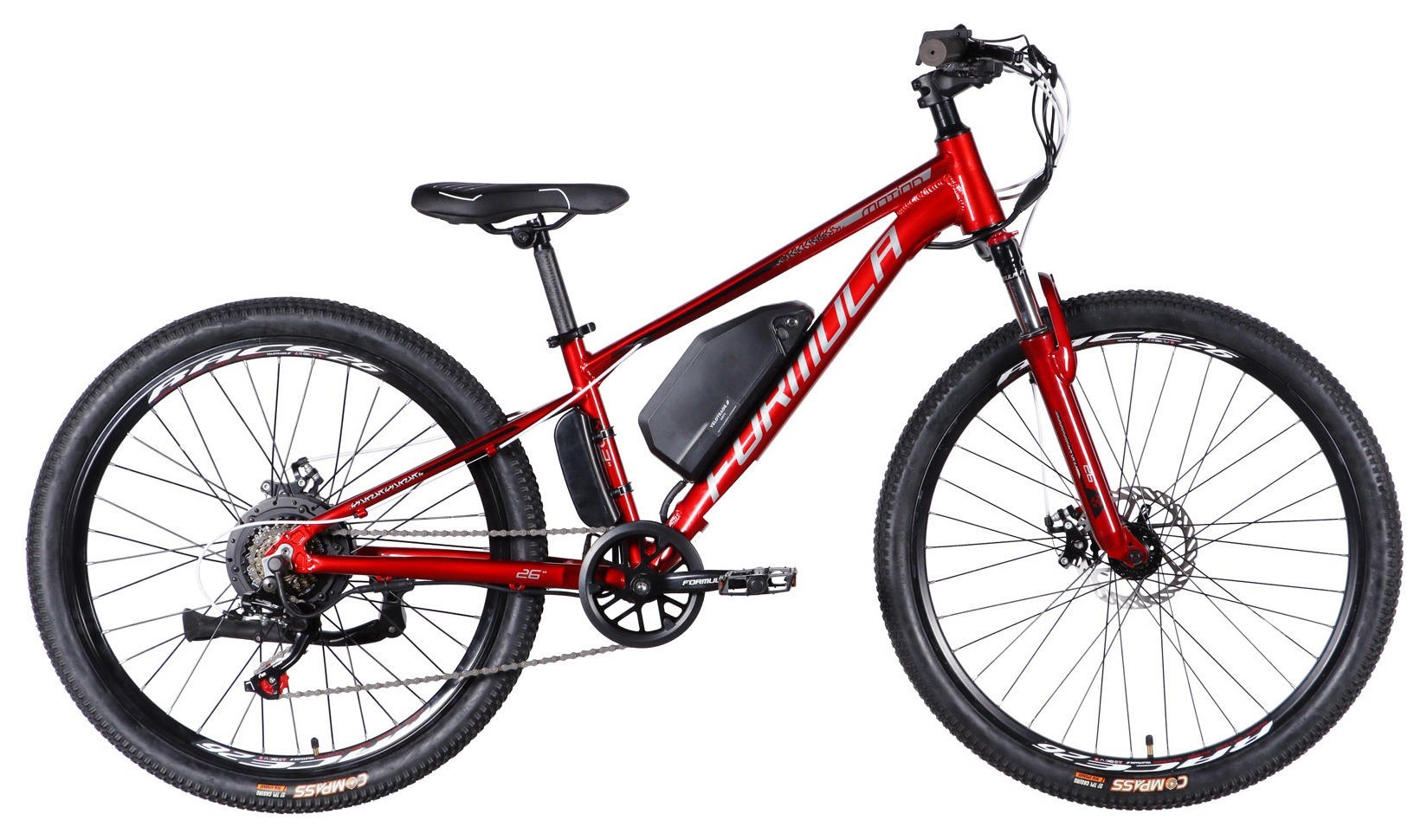 Велосипед з електроприводом 26" AL Formula eMOTION DD FR рама-13" 36B 10А*г 500Вт червоно-сріблястий 2026 ELB-FR-26-153