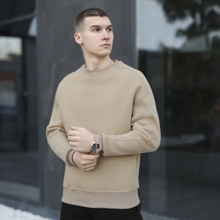 Бежевий світшот теплий для чоловіків. Оверсайз світшот бежевий Pobedov Hubble POB_00000006907