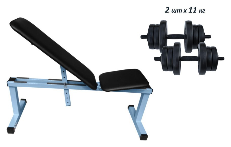 Лава для жима лежа универсальная регулируемая + Гантели композитные RN-Sport по 11 кг. RNS_Uni11b