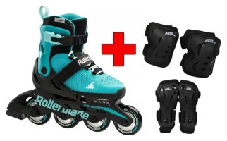 Комплект роликовые коньки Rollerblade Microblade Aqua Black + защита + защита Rollerblade Microblade Aqua Black
