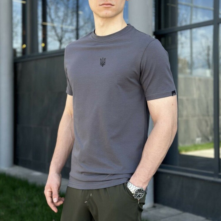 Футболка Pobedov Peremoga - Герб чорна вишивка Темно-сірий M TSfu2 042Mdge POB_00000007341