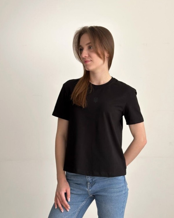 Чорна базова жіноча футболка Pobedov Freedom. Бавовняна жіноча футболка чорна POB_00000008920